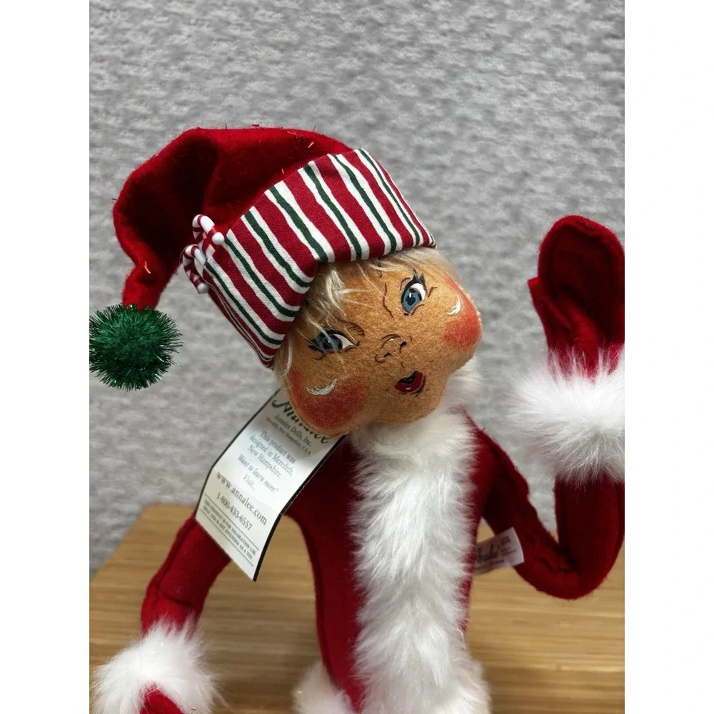 Annalee Christmas elf red green glitter outfit candy cane stripe 2005 15
